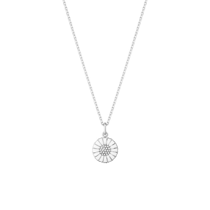 DAISY Wisiorek Srebro RH WHITE ENAMEL 11 MM Diament 0.05 ct 45 cm w grupie Naszyjniki / Naszyjniki z diamentami w SCANDINAVIAN JEWELRY DESIGN (10010534)