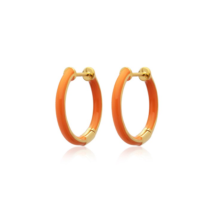 Enamel thin hoops orange (Złoto) w grupie Kolczyki / Złote kolczyki w SCANDINAVIAN JEWELRY DESIGN (E2150GPEO-OS)